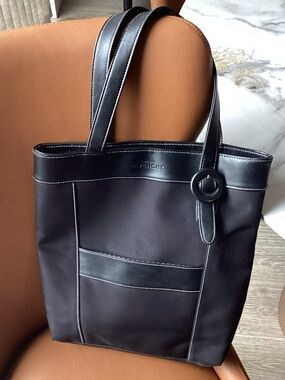 Givenchy perfume Black faux Leather-Trim Tote with Contrast Stitching
